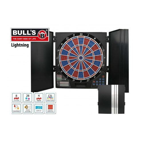 Elektronický terč na šipky Bull's Lightning s kabinetem, hlas: Russ Bray "The Vo