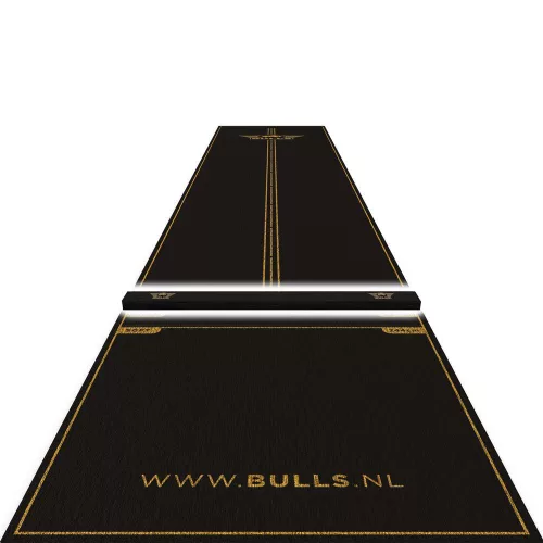 Koberec před terč Bulls Advantage s odhozovou lištou, 300x85 cm, černo-zlatý