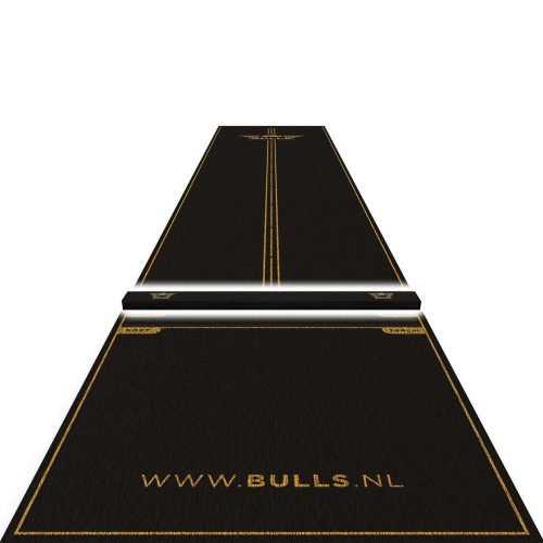 Koberec před terč Bulls Advantage s odhozovou lištou, 300x85 cm, černo-zlatý
