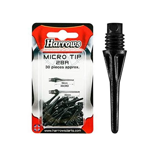 Hroty na šipky Harrows soft Micro, plastové, černé 30 ks/bal, 18mm, závit 2BA