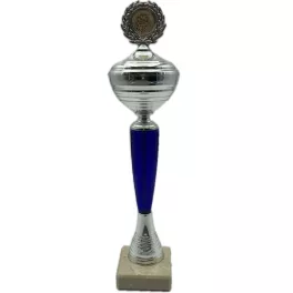 Šipkárská trofej stříbrno-modrá sklenice, 37cm vysoká