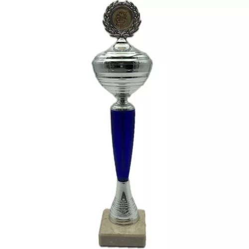 Šipkárská trofej stříbrno-modrá sklenice, 37cm vysoká