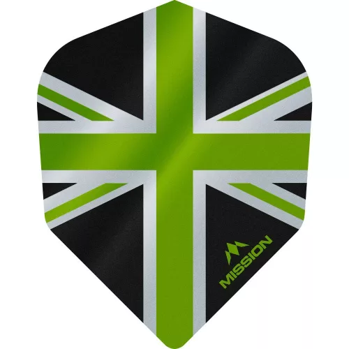 Letky na šipky Mission Alliance, Union Jack, No6, 100 micron, černé, zelené