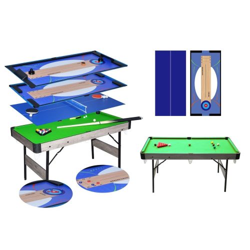 Multifunkční herní stůl 6 v 1, biliard, snooker, air hokej, ping pong, curling, shuffleboard, 5 ft
