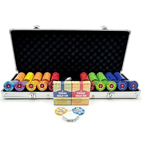 Poker set Elite Pro 500 ks, 10g keramické očíslované žetony, hliníkový kufřík