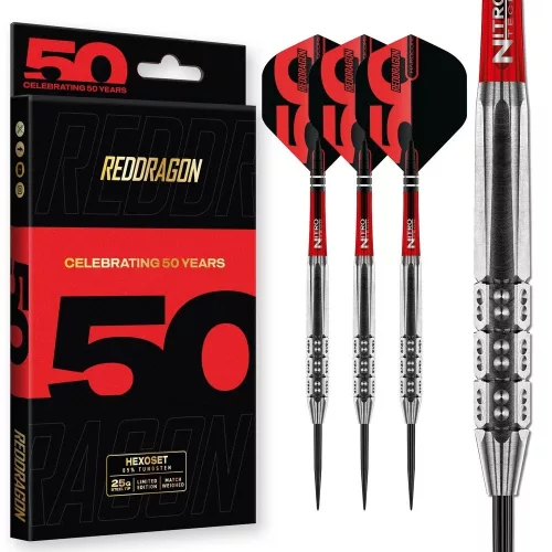 Šipky steel Red Dragon Darts 50 Years - Hexoset 3 25g 85% wolfram