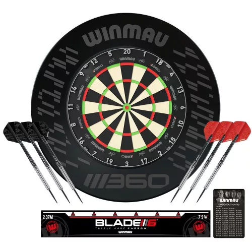 Kompletní šipkařský set s terčem Winmau Blade 360, surroundem, 2 sety šipek, startovací čarou a výst